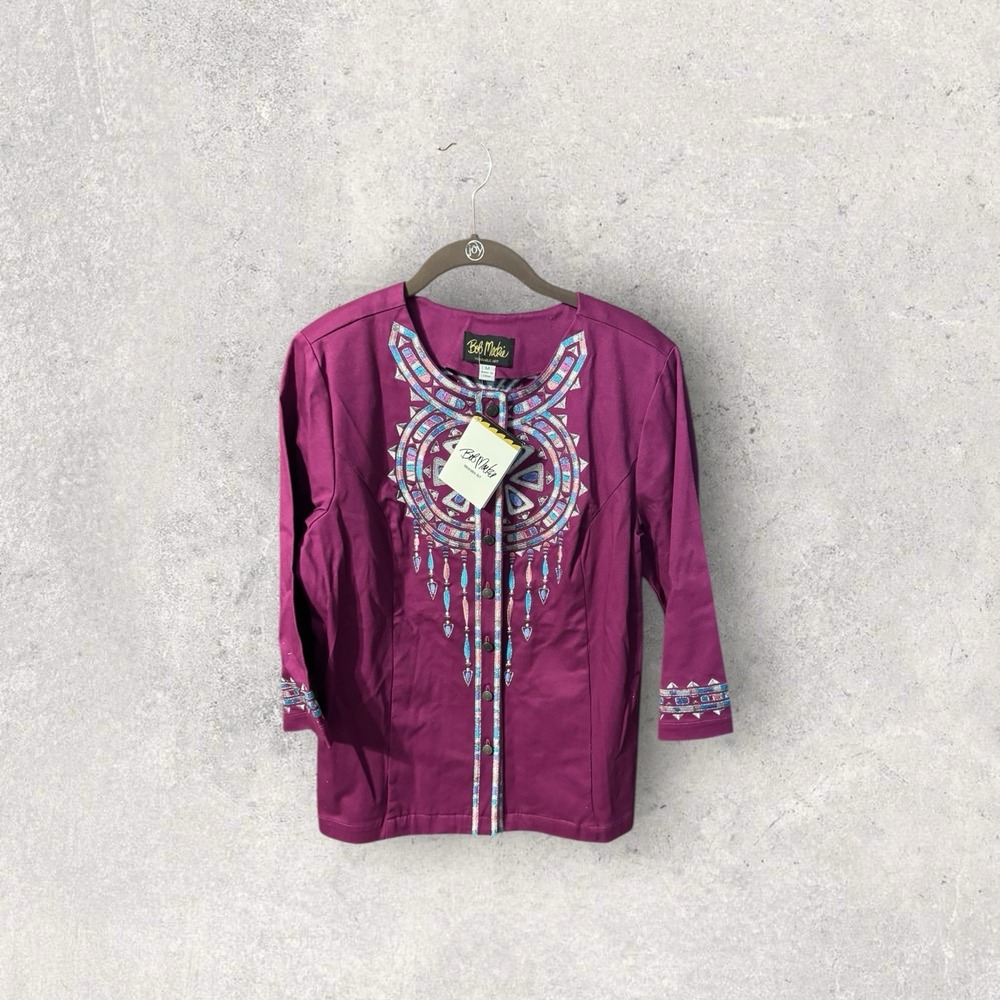 Bob Mackie Santa Fe Embroidered Purple Jacket Southwest Design NWT Sz M TGD5